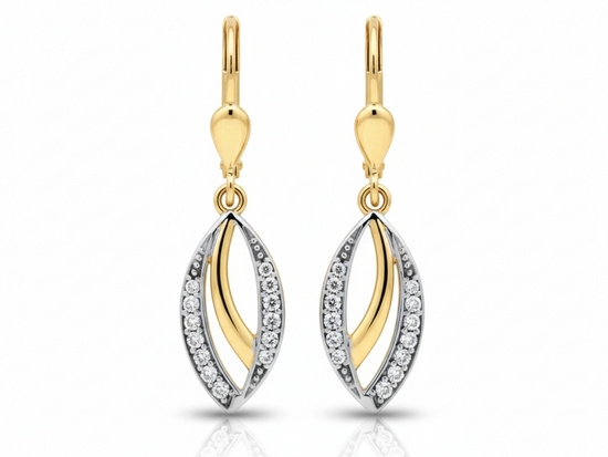 Wiszące kolczyki z żółtego i białego złota z cyrkoniami
