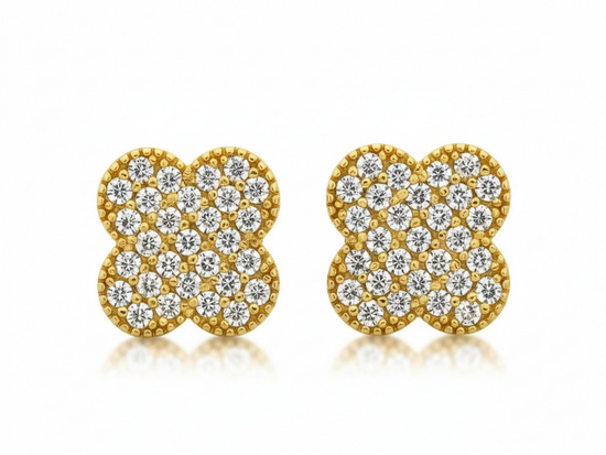 Kolczyki złote kwiatki z cyrkoniami na sztyfcie