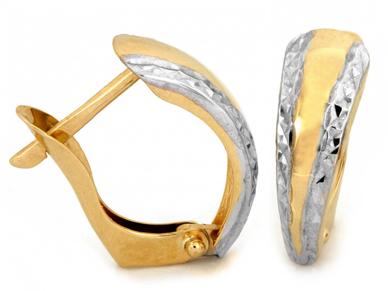 Złote kolczyki blaszki w dwóch kolorach złota