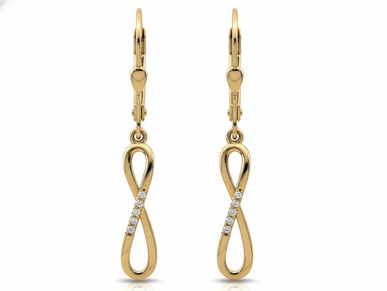 Kolczyki złote wiszące delikatne zdobione cyrkoniami