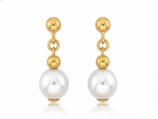 Kolczyki złote delikatne wiszące na sztyfcie z perłą