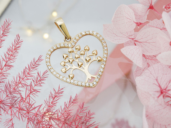 Zawieszka złota drzewko szczęścia w sercu