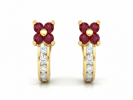 Kolczyki złote dla dziewczynki z czerwonymi cyrkoniami