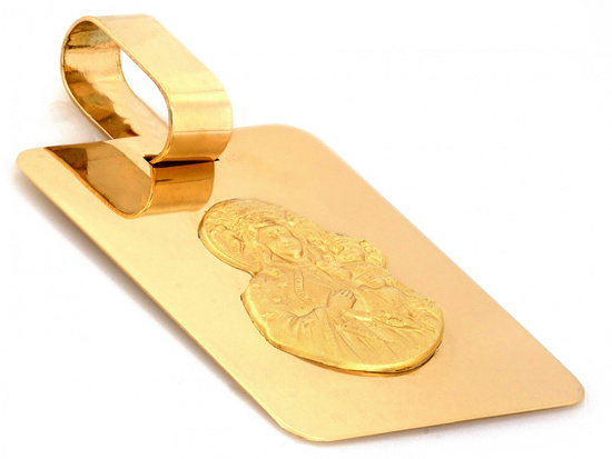 Duży złoty medalik prostokątny z Matką Boską Częstochowską