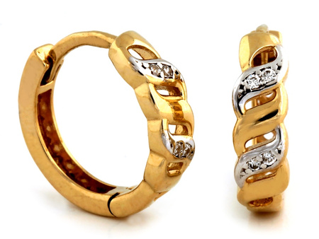 Kolczyki złote małe ozdobne kółka z cyrkoniami