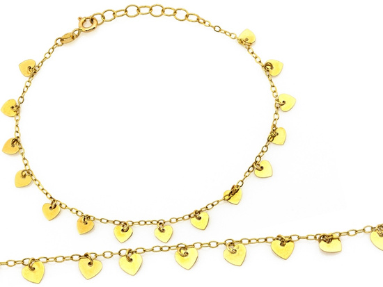 Bransoletka złota łańcuszkowa z wiszącymi sercami
