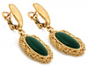 Kolczyki złote duże owalne wiszące z zielonym agatem