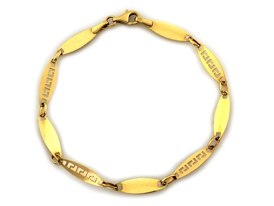 Bransoletka złota ogniwa owalne blaszki z wzorem greckim