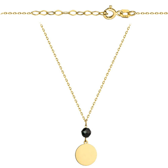 Złoty naszyjnik 585 - koło z onyksem
