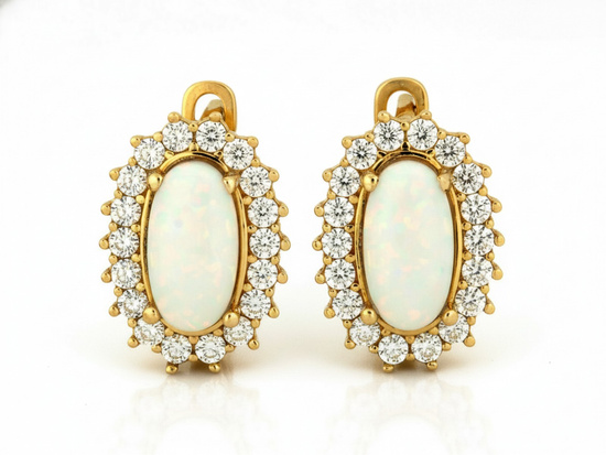 Kolczyki złote angielskie z opalem i cyrkoniami