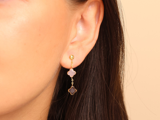 Kolczyki złote wiszące z agatem i ametystem