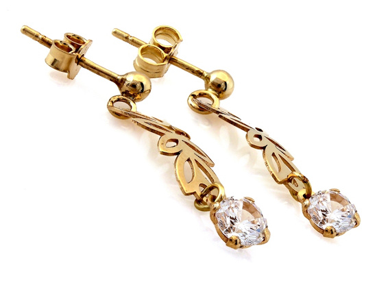 Kolczyki złote wiszące z cyrkonią na sztyfcie