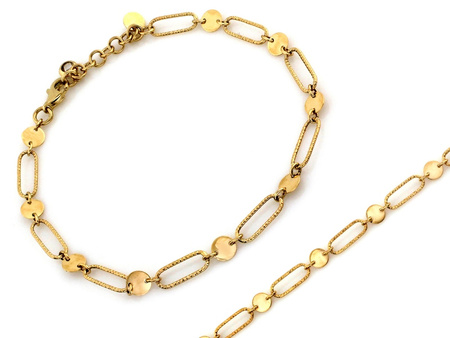 Bransoletka złota z dużych ogniw i okrągłych blaszek modna