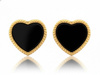 Kolczyki złote serca na sztyfcie z czarnym kamieniem syntetycznym