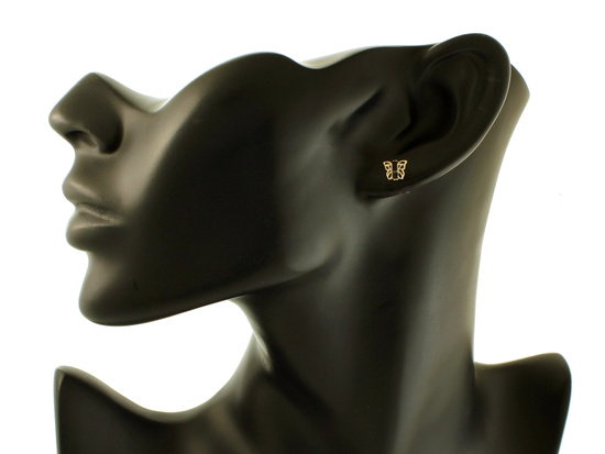 Kolczyki złote na sztyfcie z motylkiem z czarnymi kamieniami