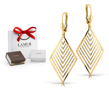 Złote kolczyki 585 diamentowane - wiszące