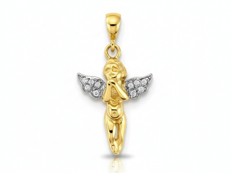 Złota zawieszka aniołek z cyrkoniami