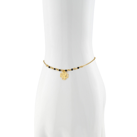 Złota bransoletka 585 ażurowa koniczynka z kulkami z onyksu