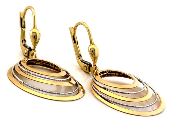 Kolczyki złote wiszące dwukolorowe okrągłe z obręczy