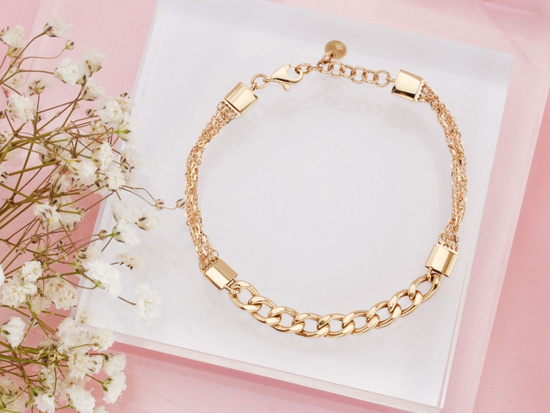 Bransoletka złota szeroka z łączonych łańcuszków elementowa