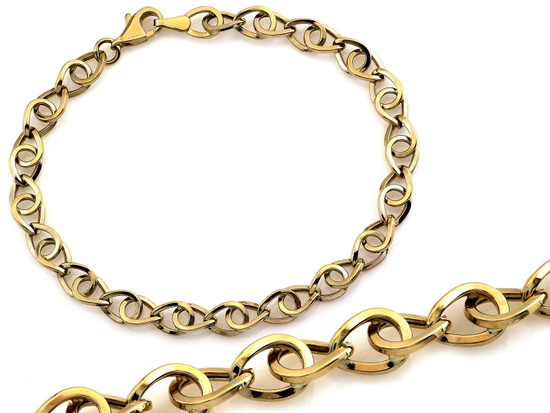 Złota bransoletka gruba przeplatane duże ogniwa