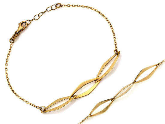 Bransoletka złota delikatna łańcuszkowa z trzema ozdobami rombami