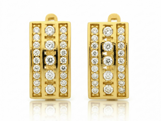 Kolczyki złote prostokątne z cyrkoniami na zapięciu angielskim