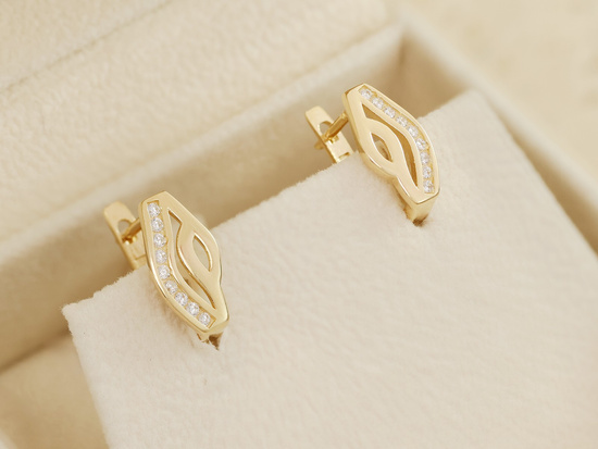Kolczyki złote angielskie subtelne z cyrkoniami