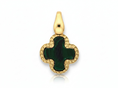 Zawieszka złota kwiatek koniczynka z malachitem