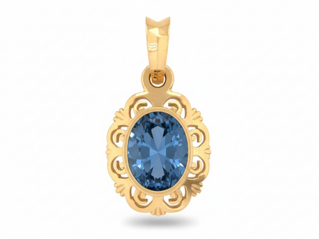 Zawieszka złota owalna z niebieskim topazem