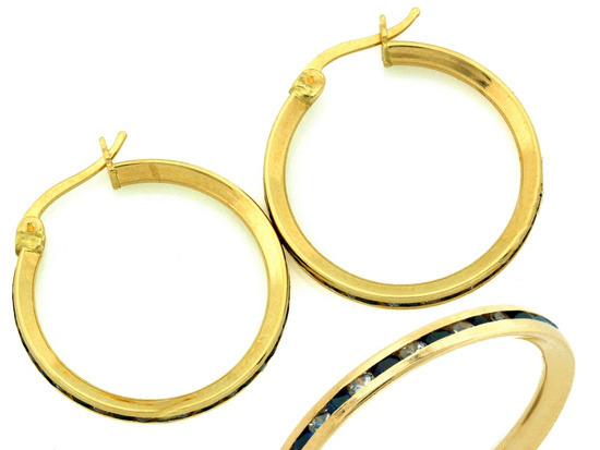 Kolczyki złote koła z niebieskimi cyrkoniami 22mm