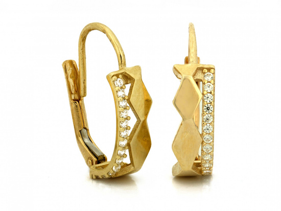 Kolczyki złote angielskie z małymi rombami z cyrkoniami