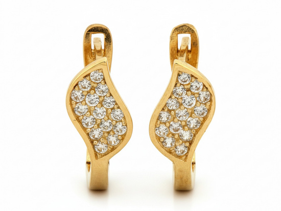 Kolczyki złote angielskie błyszczące z cyrkoniami