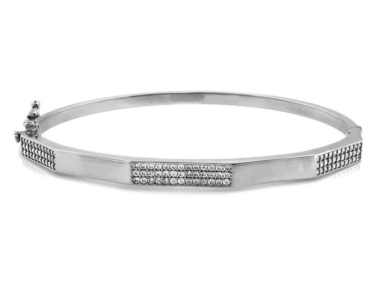 Złota bransoletka sztywna bangle z cyrkoniami