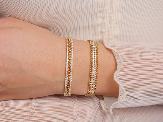 Bransoletka złota taśma z cyrkoniami