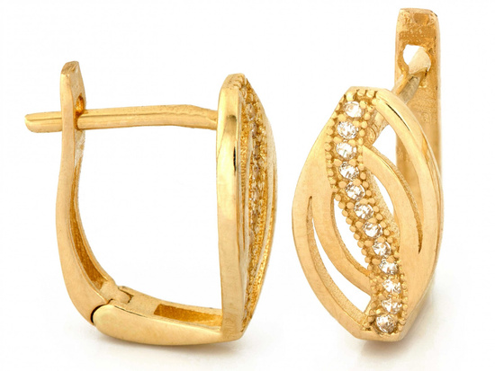 Złote kolczyki wygodne zapięcie delikatne z cyrkoniami