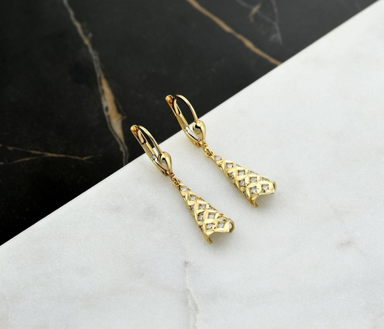 Złote kolczyki 333 z cyrkoniami - wiszące