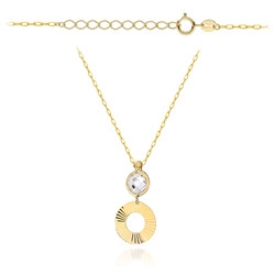 Złoty naszyjnik 585 - z cyrkonią i diamentowanym ringiem