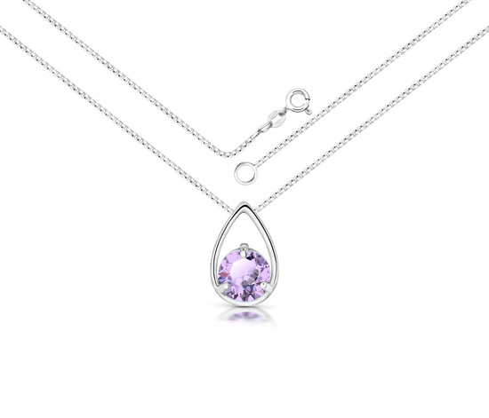 Naszyjnik srebrny 925 z naturalnym ametystem - łezka