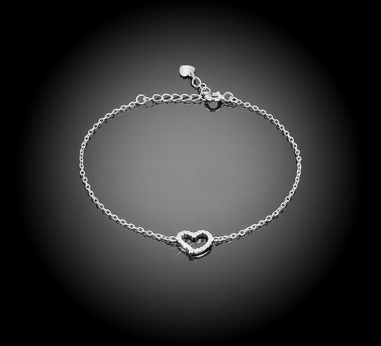 Bransoletka srebrna 925 z diamentowymi cyrkoniami - serce