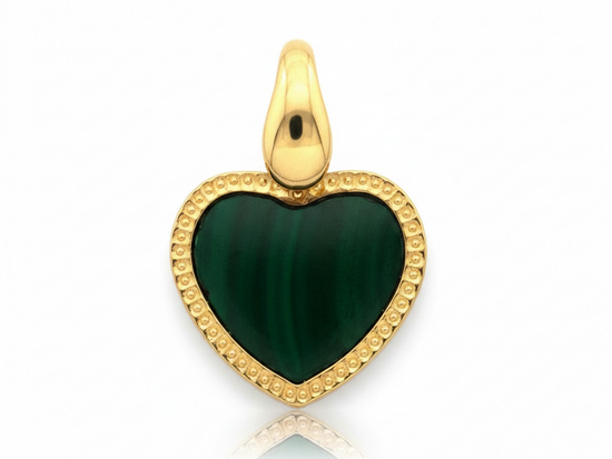 Złota zawieszka serce z malachitem