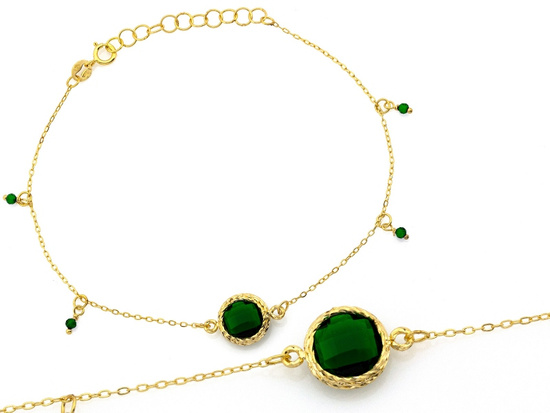 Bransoletka złota z zielonymi kamieniami z zawieszkami