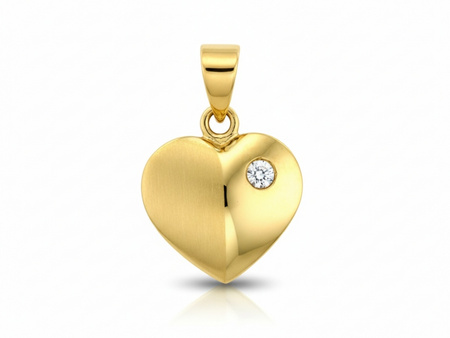 Satynowana złota zawieszka serce z cyrkonią