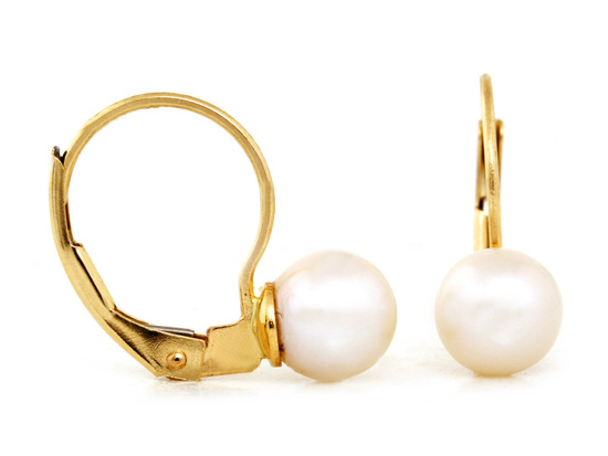 Kolczyki złote z perłą angielskie zapięcie