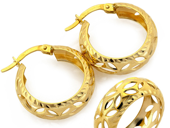 Kolczyki złote szerokie ażurowe kółka angielskie 21mm