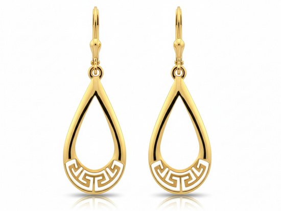 Kolczyki złote długie błyszczące ruchome z wzorem greckim
