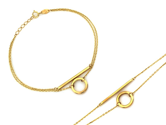 Bransoletka złota podwójna łańcuszkowa z modną ozdobą