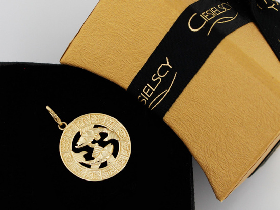 Ryby zodiak złota zawieszka okrągły wisiorek