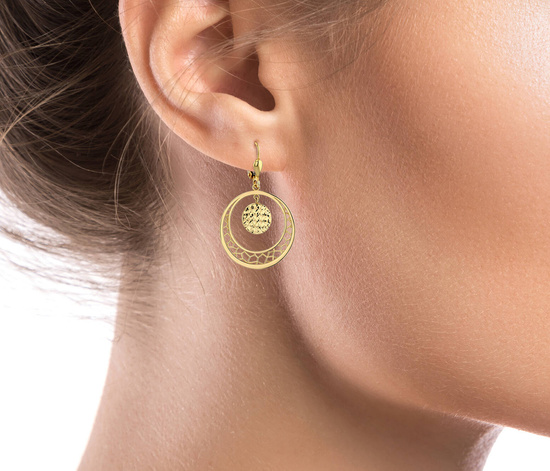 Złote kolczyki 585 ażurowe koła - wiszące