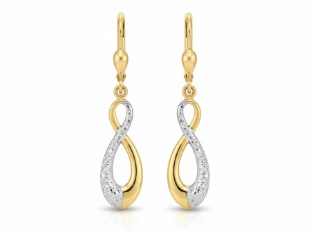 Wiszące złote kolczyki znak nieskończoności